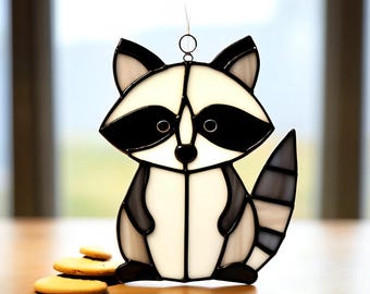 Stained Glass Raccoon Suncatcher: Handmade Woodland Window Decor