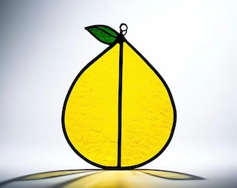 Stained Glass Lemon Suncatcher: Handmade Citrus Kitchen Window Decor