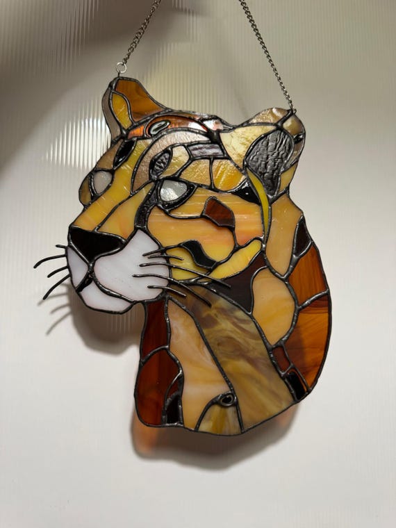 ステンドグラスのヒョウ柄サンキャッチャー：手作りの窓飾り - Etsy 日本