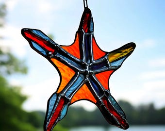 Stained Glass Starfish Suncatcher: Handmade Coastal Beach Decor