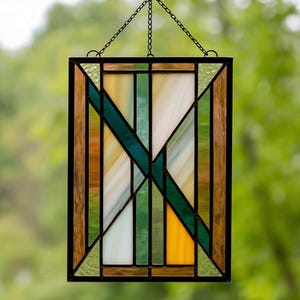 Stained Glass Striped Panel – Colorful Rectangle Window Hanging, Modern Geometric Home Decor