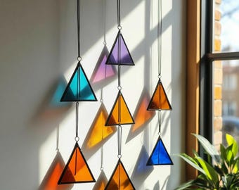 Modern Stained Glass Mobile – Art Deco Style Colorful Suncatcher, Contemporary Window Decor