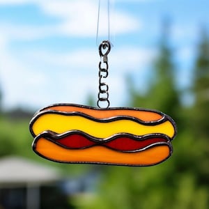 Stained Glass Hot Dog Suncatcher: Quirky Kitchen Decor