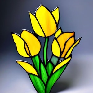 Handcrafted Stained Glass Tulip Suncatcher: Floral Window Decoration