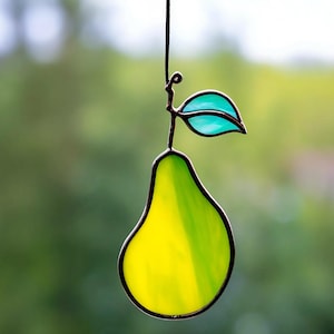Handcrafted Stained Glass Pear Suncatcher: Kitchen Window Decor