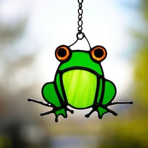 Rana da appendere alla finestra, animale in vetro colorato, decorazione boho, rana in vetro verde, acchiappasole naturale, regalo per gli amanti della natura a tema rana