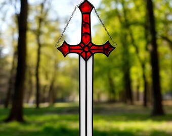 Stained Glass Sword Suncatcher: Handmade Fantasy Window Hanging