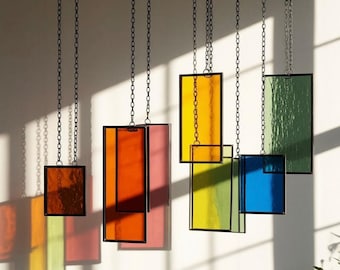 Modern Stained Glass Mobile – Art Deco Style Colorful Suncatcher, Contemporary Window Decor
