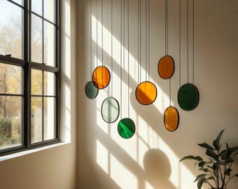 Modern Stained Glass Mobile – Art Deco Style Colorful Suncatcher, Contemporary Window Decor