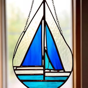 Stained Glass Sailboat Suncatcher: Handcrafted Nautical Window Decor