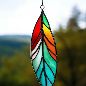 Stained Glass Feather Suncatcher: Boho Window Decor
