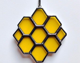Stained Glass Honeycomb Suncatcher: Handmade Bee Window Decor