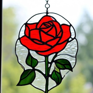 Stained Glass Rose Sun Catcher garden Handcrafted Floral Window Decor – Unique Gift for Home, Garden, or Romantic Occasions mothers day gift