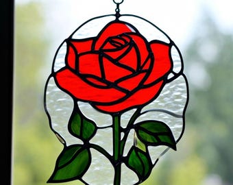 Handcrafted Stained Glass Rose Suncatcher: Floral Window Decor