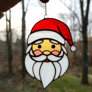 Handcrafted Stained Glass Santa Claus Ornament: Festive Christmas Decor
