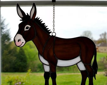 Atrapasol de burro de vitral: decoración rústica para ventanas hecha a mano