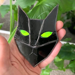 Handmade Stained Glass Cat Suncatcher: Black Pet Art Decor