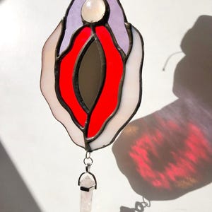 Stained Glass Yoni Suncatcher, Abstract Vulva Window Decor