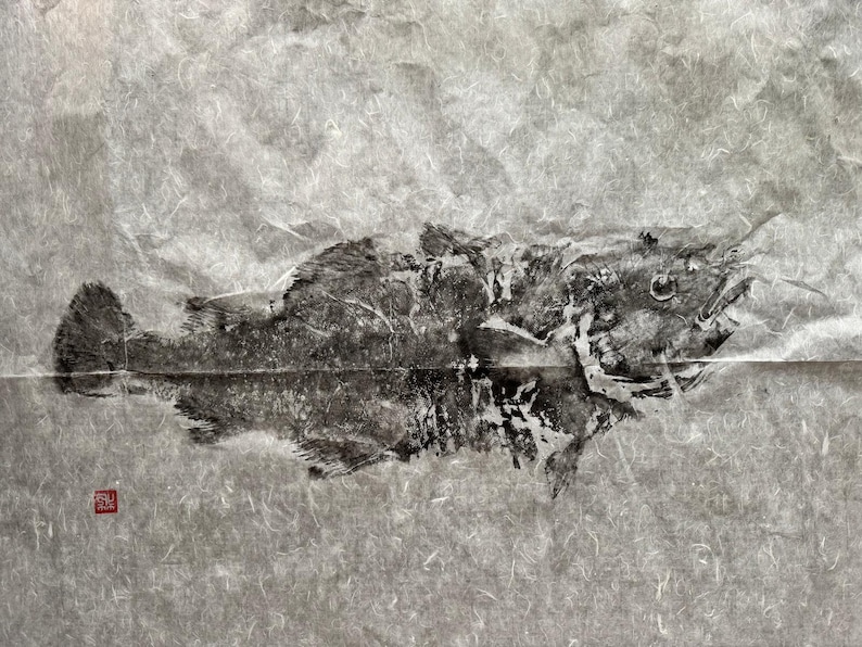 Decoration Cod Fish Gyotaku Cod Fish Print – Japanese Fish Art, Original Nature Print ...