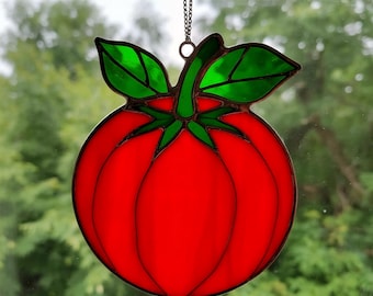 Stained Glass Tomato Suncatcher – Red Vegetable Window Hanging, Kitchen Decor, Gardener Gift