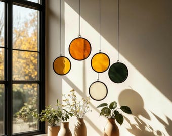 Modern Stained Glass Mobile – Art Deco Style Colorful Suncatcher, Contemporary Window Decor