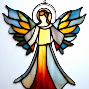 Stained Glass Angel Suncatcher Handcrafted Guardian Angel Spiritual Window Hanging Unique Gift for Loved Ones Memorial Ornament Heavenly Art