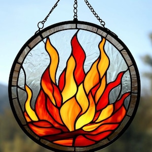 Handcrafted Stained Glass Flame Fiery Art Glass Suncatcher Passionate Souls Symbol of Energy Transformation Inner Light Unique Fire Decor