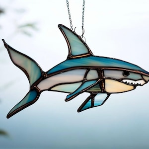 Handmade Stained Glass Shark Suncatcher: Ocean Predator Window Hanging