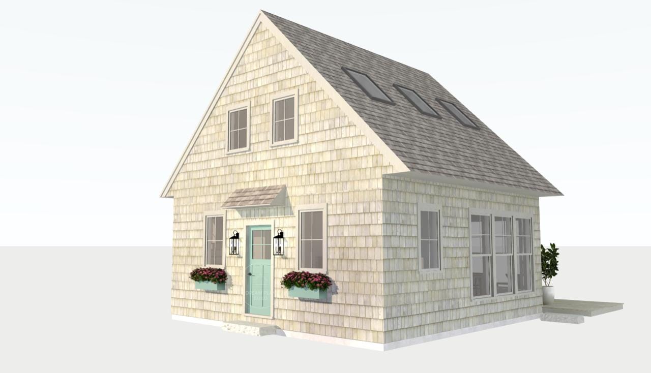 Kleines Haus Architektur Plan | Modernes Haus bauen | Kleines Landhaus | Lean Cabin Pläne | 2 Schlafzimmer 1 Bad Blaupausen | 60cm x 60cm