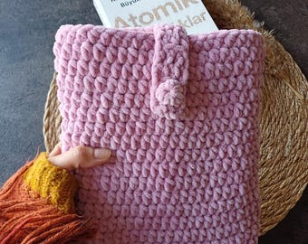 Handmade Velvet Crochet Book Sleeve with Button