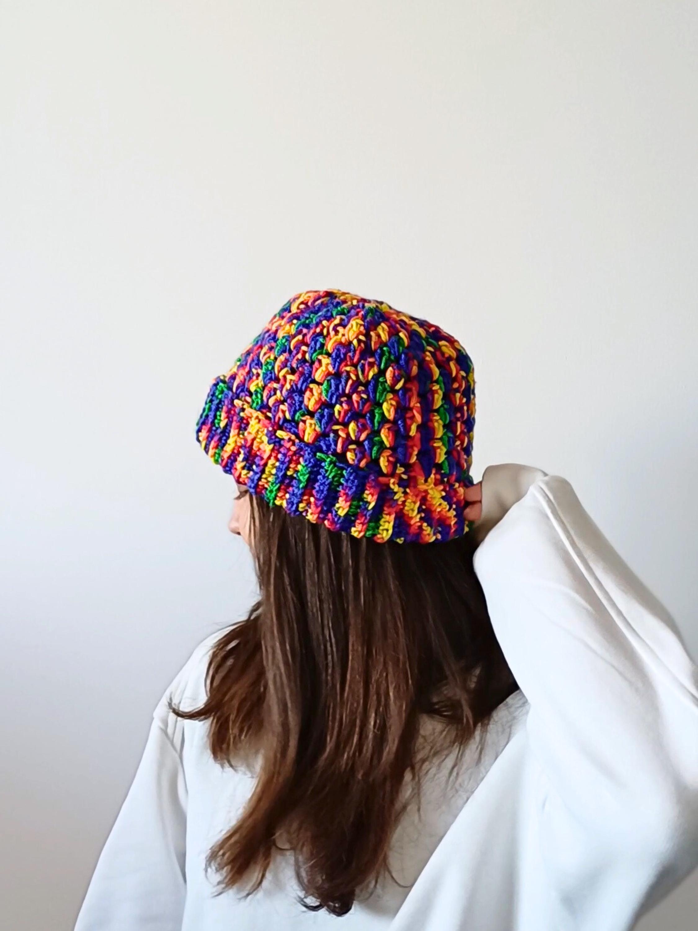 Handmade Crochet Rainbow Beanie Hat Merino Wool Variegated Knit Winter Cap‎ NEW Handmade Rainbow Crochet Beanie, Variegated Yarn Winter Hat  main image 4