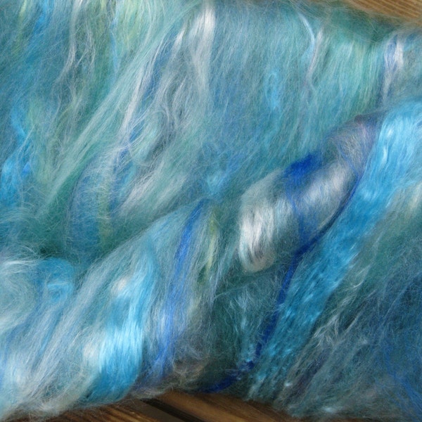 Caribbean Blue, 2 oz fiber batt for spinning   Silk, Soy top, Milk, Bamboo, Merino,  Alpaca,