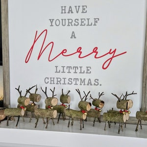 Rustic Mini Log Reindeer Set with Sleigh