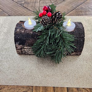 Rustic Christmas Centerpiece, Yule Log Candle Riser