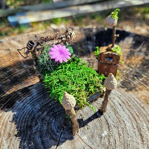 Handmade Fairy Bed & Nightstand Set: Miniature Fairy Garden Furniture
