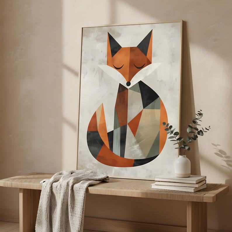 Geometric Fox Serenity Art Print, Animal Decor - Etsy