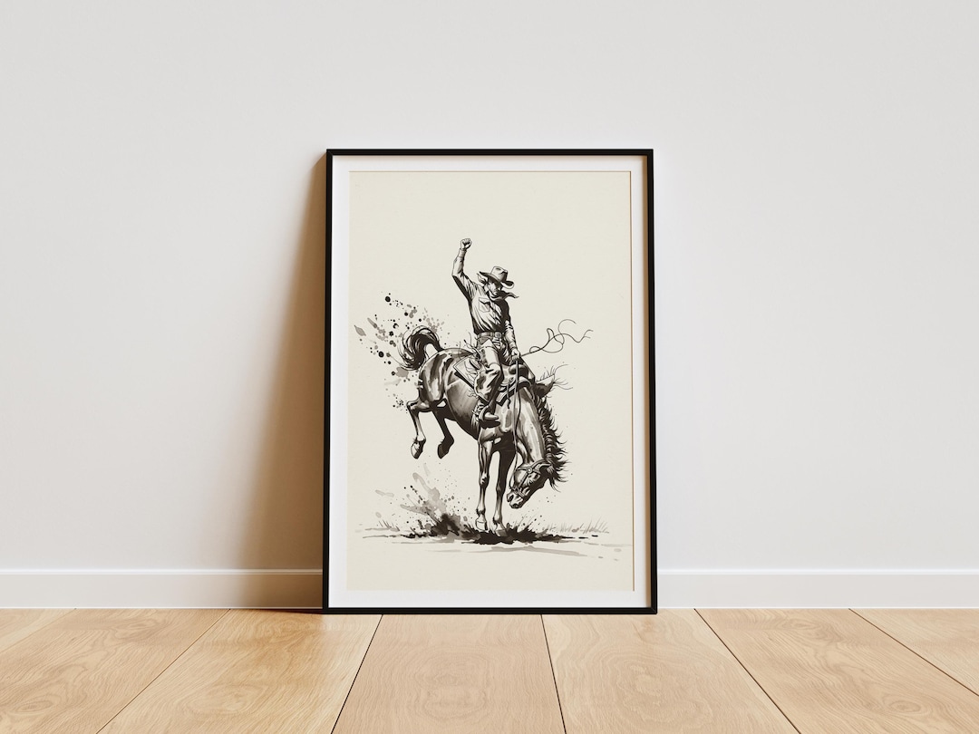 Rodeo Cowboy on Horse - Western Wall Art - Watercolor Decor - Cowboy ...
