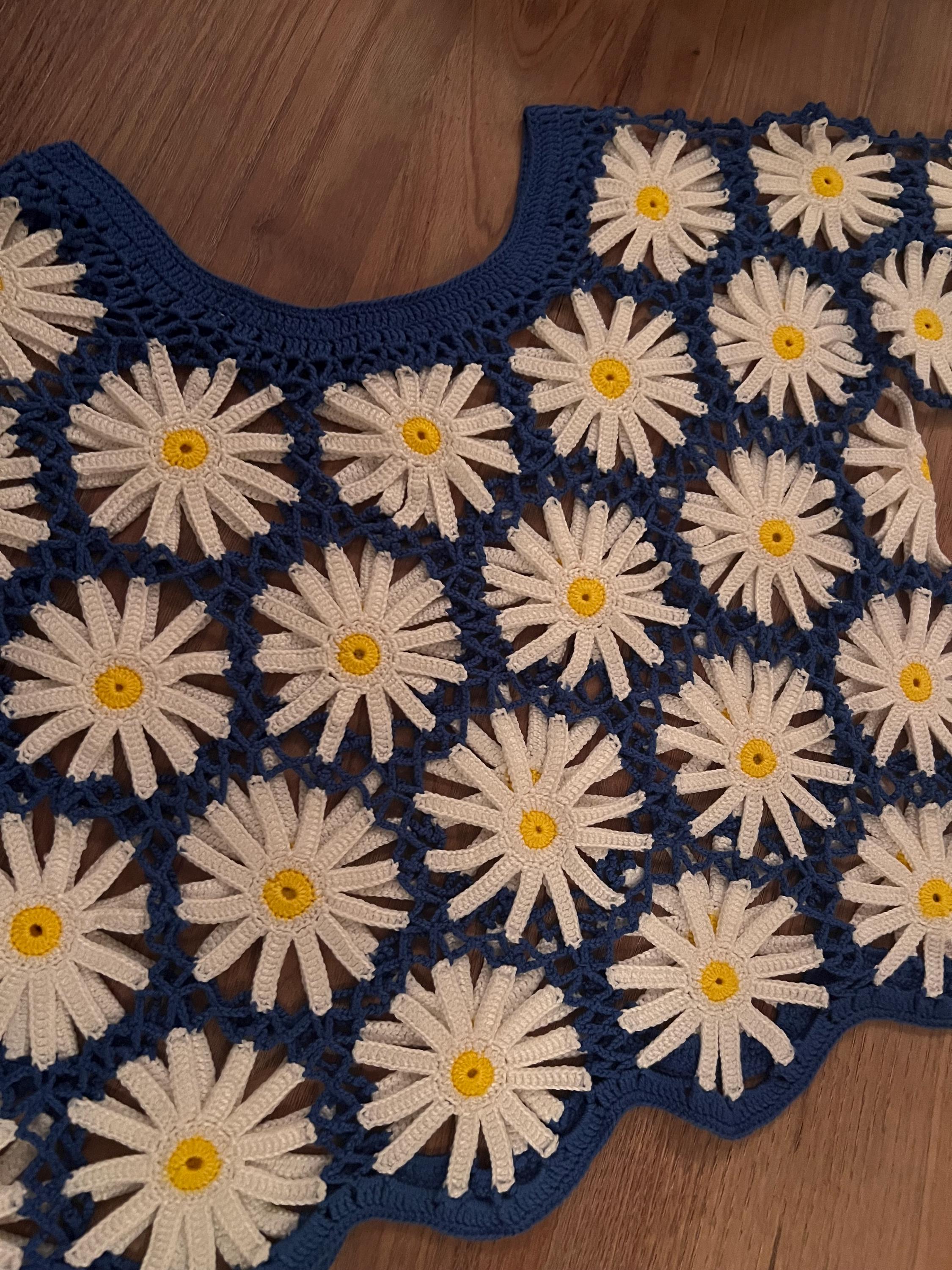Colossal Daisies crocheted and hand-knitted sweater