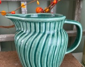 Green Pottery Pitcher Ribbed Pattern Tableware Cottage Chic Style Decor Country Cottage Farmhouse Farm House Kitchen Vintage Green