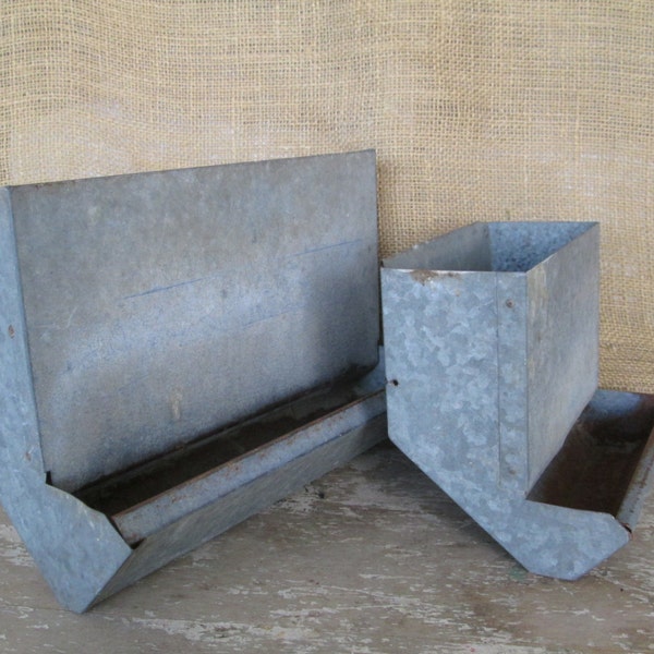 Galvanized Gray Metal Chicken Feeders, Barn Farm Animal Supply,Farmhouse Decor,Country Cottage,Primitive,Rustic,Prairie Living,Theater Prop