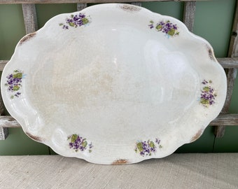 Ironstone Home Laughlin floral transferware china pottery platter Purple floral transferware Spring Home Decor Decorating