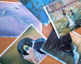 Conjunto de 5 tarjetas de felicitación ilustradas con impresiones de bellas artes