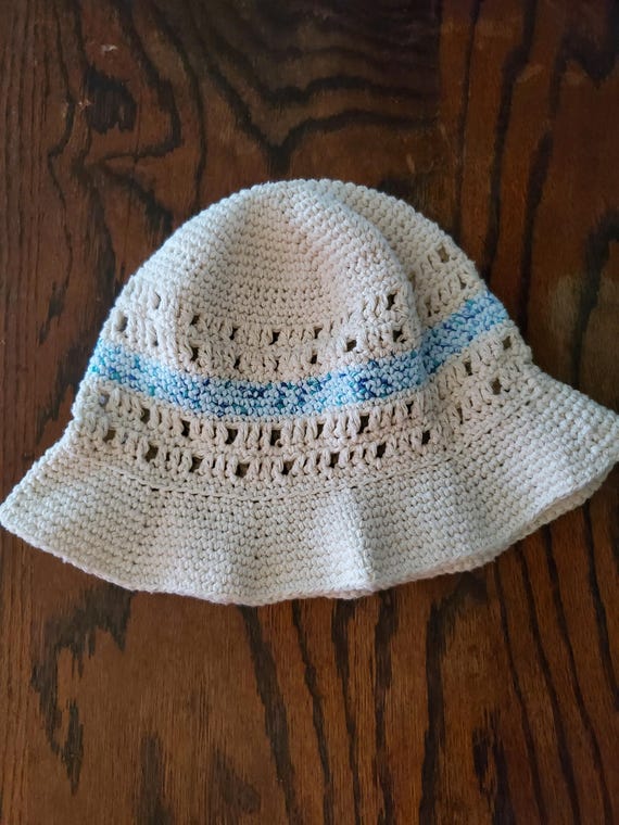Blue and White Crocheted Bucket Hat - Etsy display picture 1