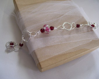 FLASH DEAL!!!!  Silver Red White Rose Chain Linked Bracelet