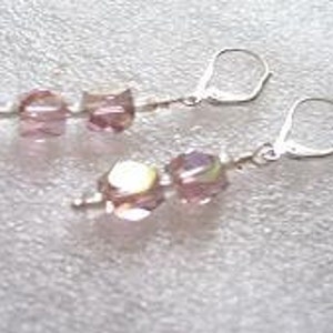 Mauve Crystalline Silver Dangle Earrings image 2