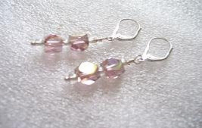 Mauve Crystalline Silver Dangle Earrings image 2