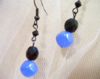 Blue and Black Faceted Dangle Earrings