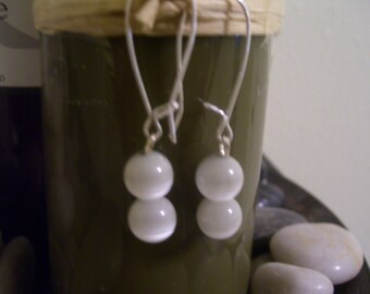 White Tiger Eyed Beaded Earrings