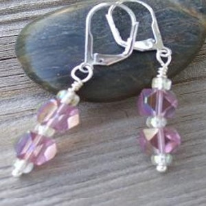 Mauve Crystalline Silver Dangle Earrings image 1