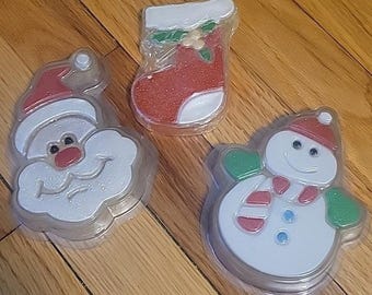 Jabón vintage con temática navideña de Papá Noel y muñeco de nieve. Lote nuevo y RARO de 3 unidades.